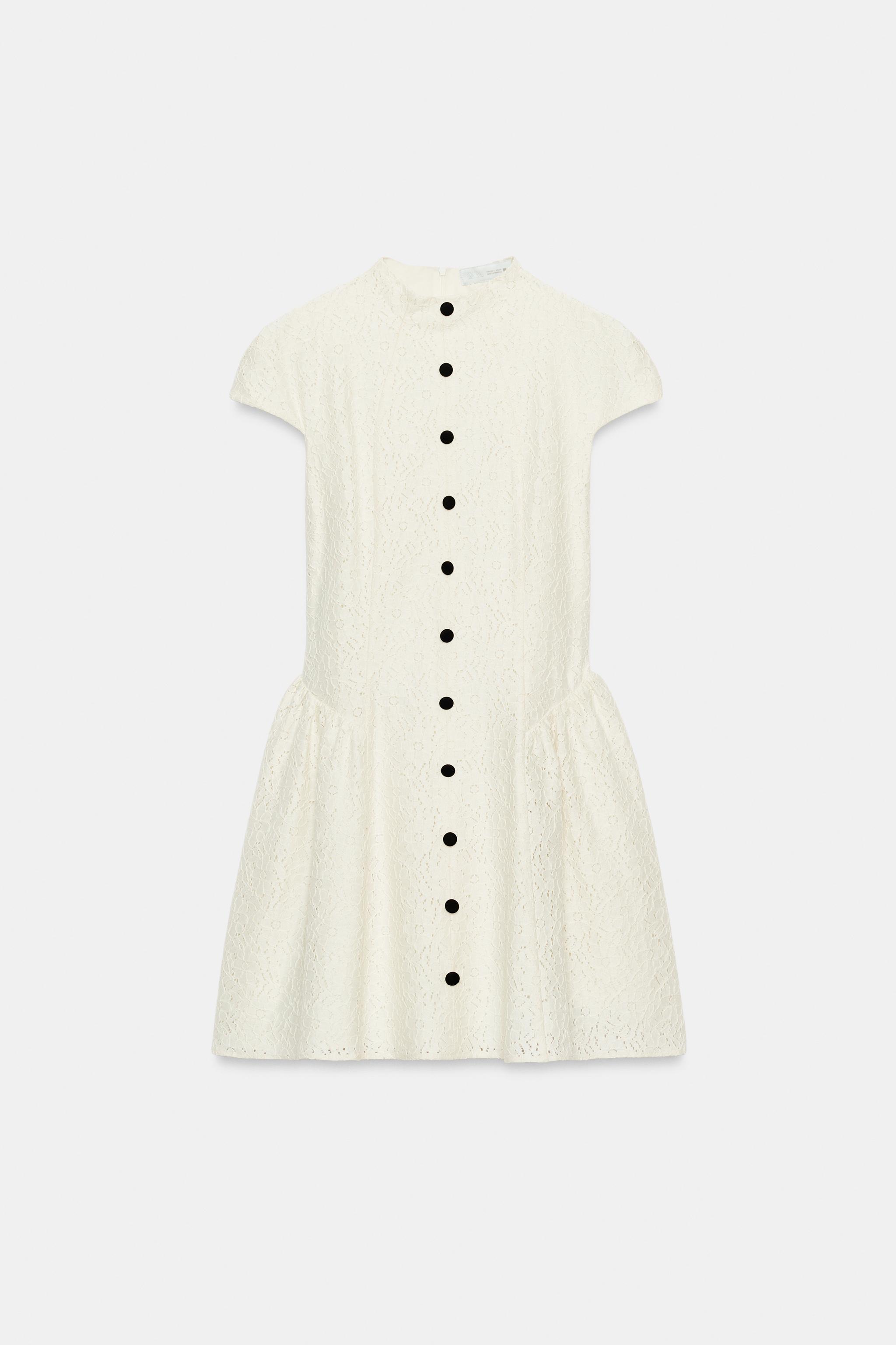 CONTRAST BUTTON LACE MINI DRESS